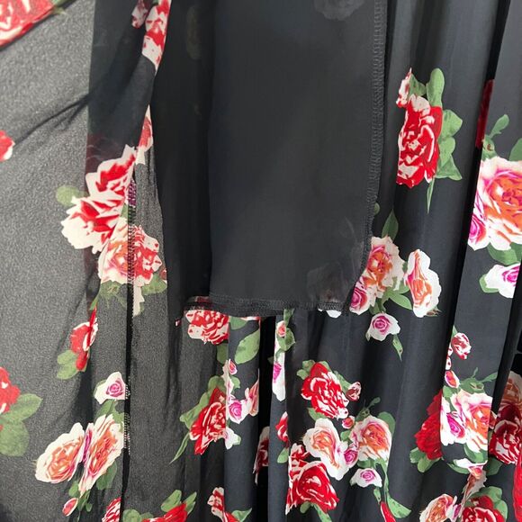 Boohoo Womens Floral Maxi Skirt With Tie Waist Black Red‎ 6 Whimsy Romantic - Picture 4 of 12